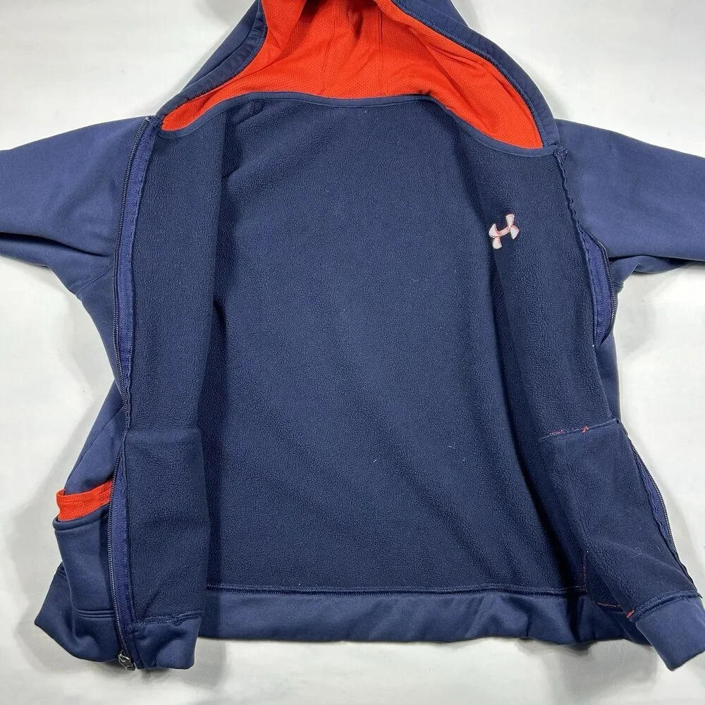 Under Armour Jacket Hooded Boys M L ? Blue Orange Hoodie Full Zip Athletic Sport